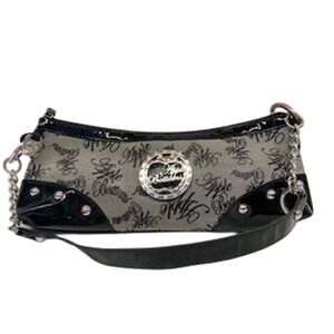 Apple Bottoms Vintage Y2K Baguette Shoulder Bag Grey Black Logo Rhinestone